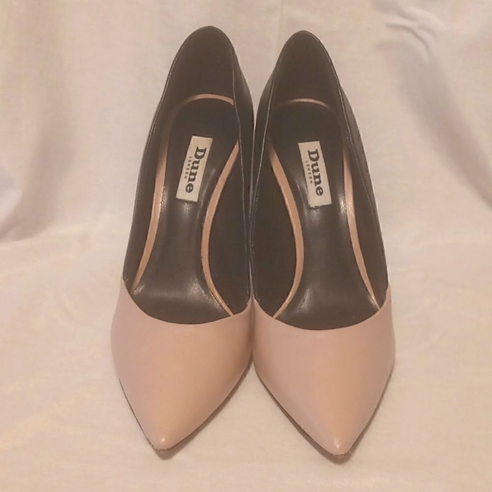 Dune London Anisa Black/Soft Pink 2 Tone Leather Stiletto Heels Size Eu 38 Us 7